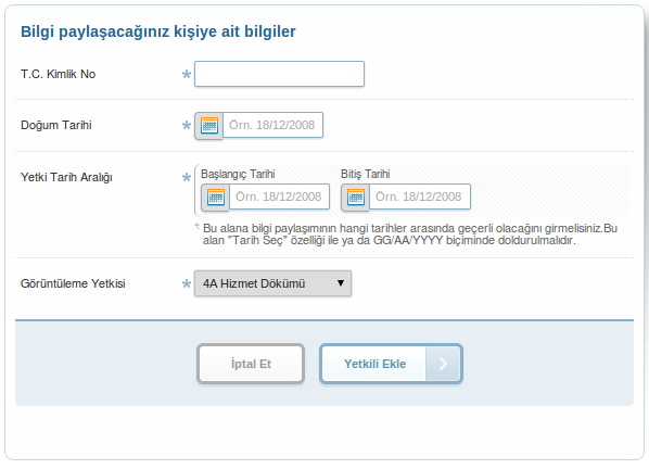 Mevcut yetkilendirme menüsü mevcut e-devlet bilgi paylaşım için yetkilendirme menüsü