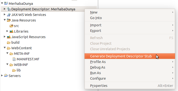 Otomatik web.xml oluşturtma Eclipse'te yeni proje ekleme - Otomatik web.xml oluşturtma